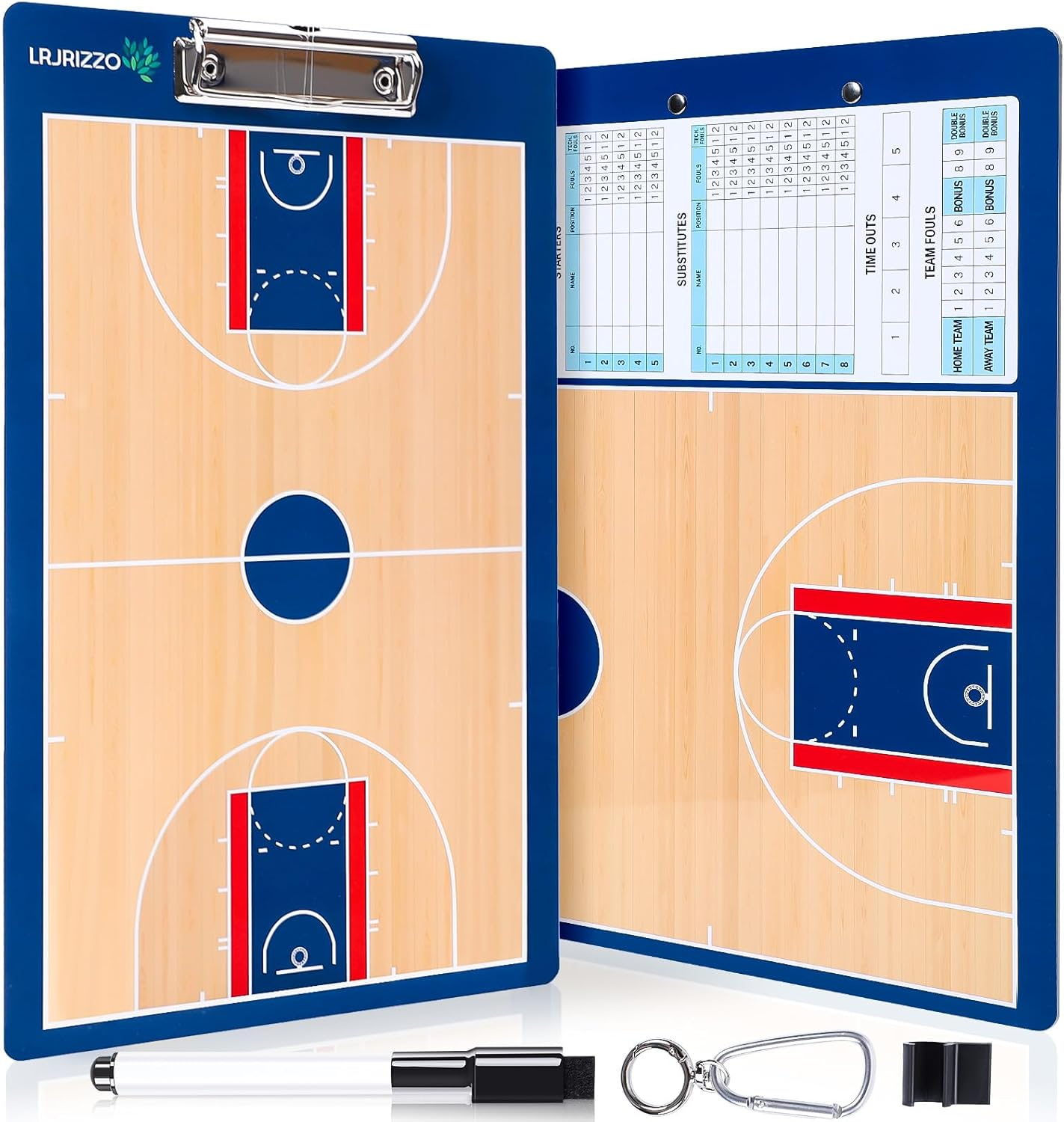 Double-sided dry erase basketball coaching clipboard